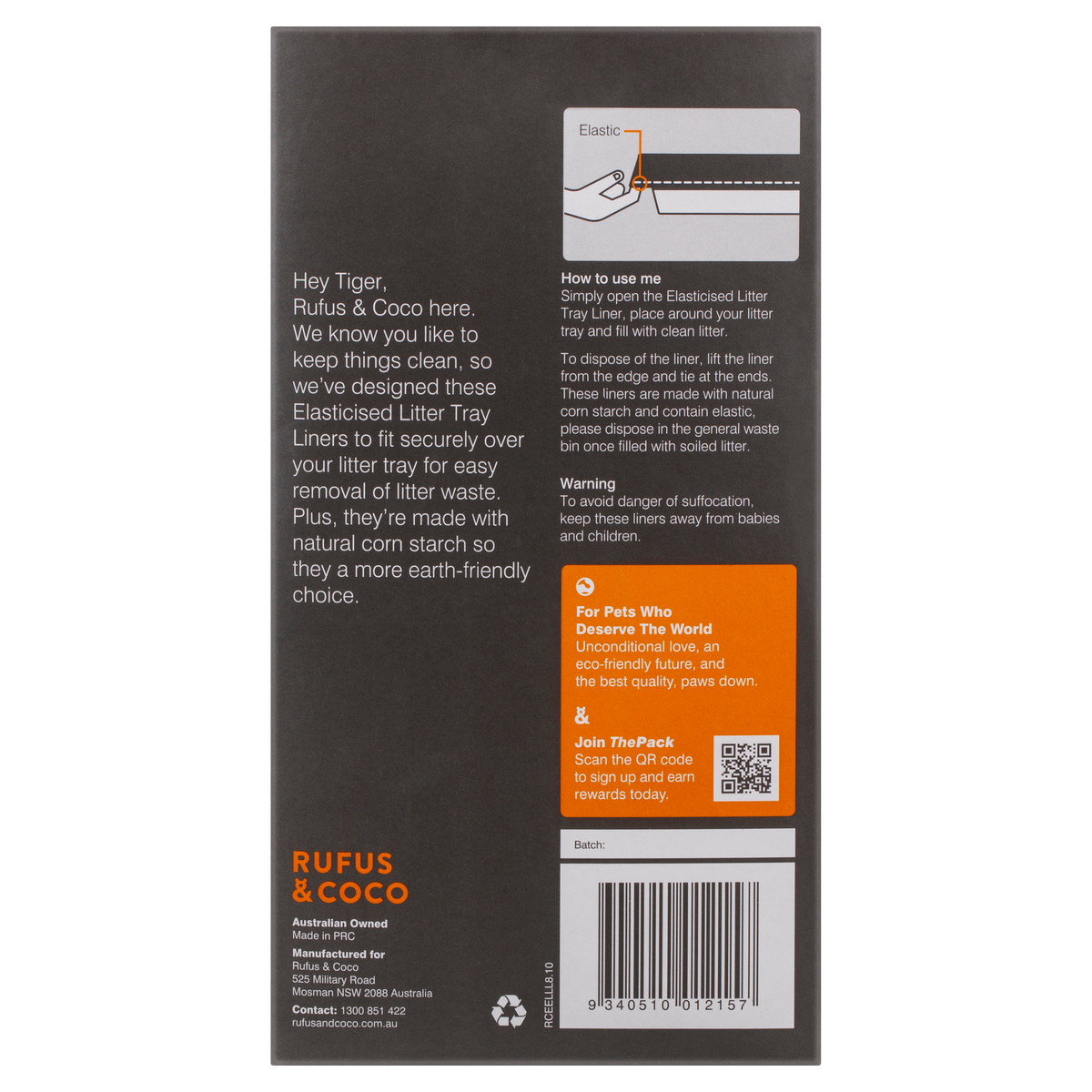 Line your cat's litter box with Rufus and Coco's elasticised cat litter tray liners. Includes an elasticised edge to keep the liner in place and makes cleaning up quick and easy
