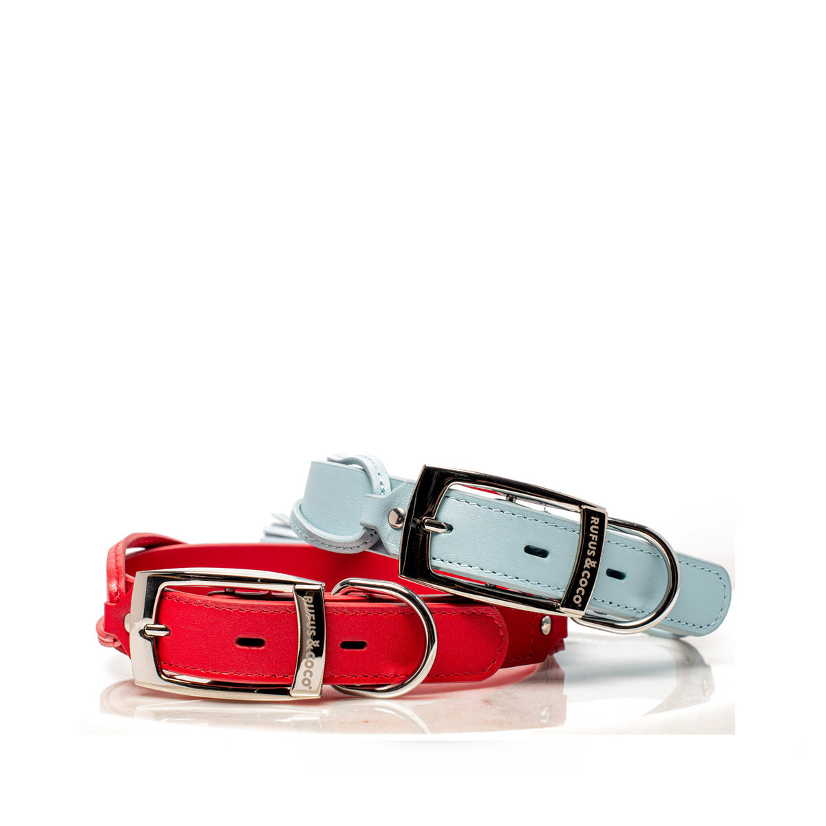 Rufus & Coco's Paris light blue leather dog collar is made from 100% quality leather. Each collar is finished with light blue stitching, matching leather tassles and premium silver hardware for style and durability. This fashionable light blue leather dog collar is available in 4 sizes.