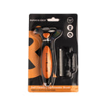 The Rufus & Coco Self-Cleaning De-shedder Brush is the ultimate pet grooming tool for short and long-haired pets who are prone to shedding. It features stainless steel blades that gently remove loose or dead hair from your pet’s undercoat, without damaging the topcoat. Once you are done grooming your pet, remove any hair from the blade’s teeth using the convenient, self-cleaning push button action. This easy to use the de-shedding brush is suitable for cats and dogs of all sizes.