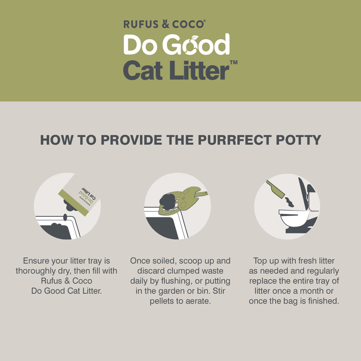 Do Good is a natural and flushable clumping cat litter. Join us in saying hiss to harmful litters such as clay and crystal which are strip-mined, to one that makes you feel good by doing good. All whilst offering less waste, less smell and less effort.