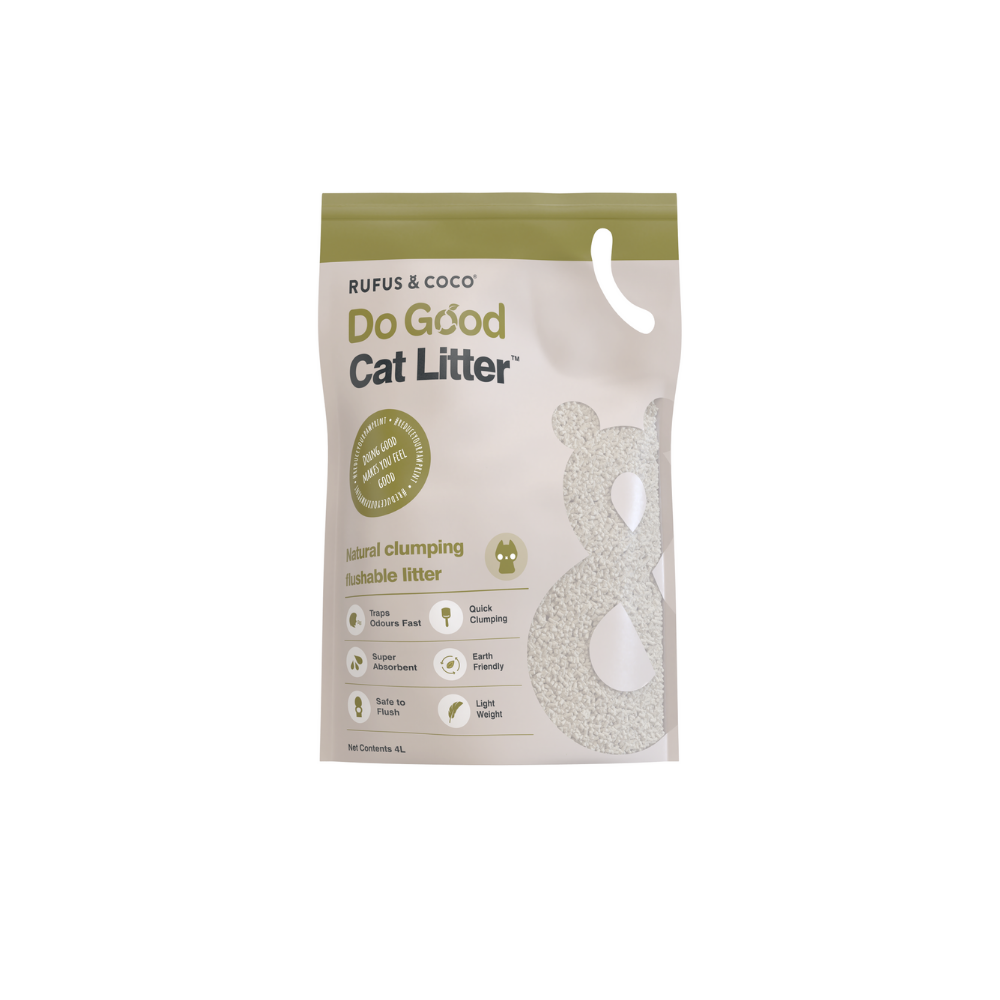 Do Good is a natural and flushable clumping cat litter. Join us in saying hiss to harmful litters such as clay and crystal which are strip-mined, to one that makes you feel good by doing good. All whilst offering less waste, less smell and less effort.