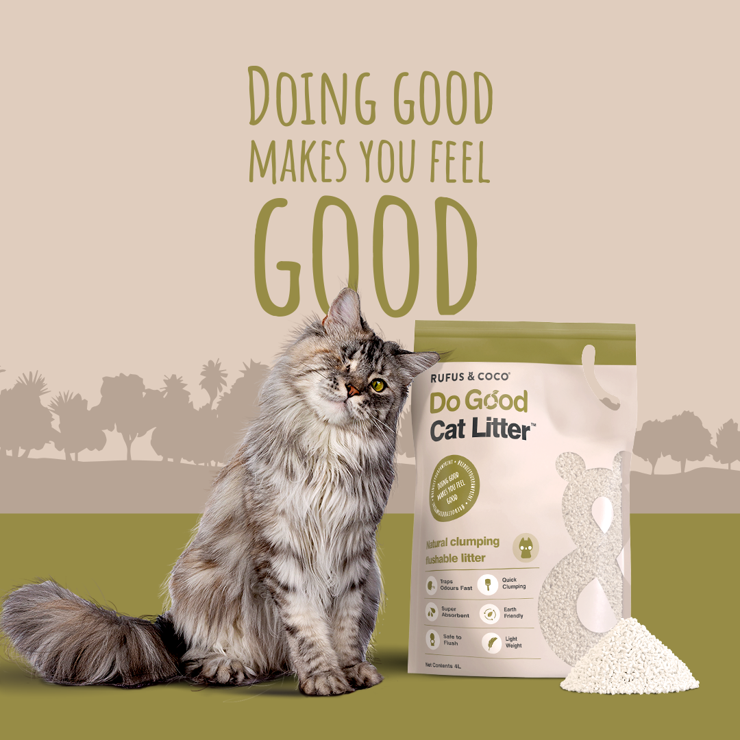Do Good is a natural and flushable clumping cat litter. Join us in saying hiss to harmful litters such as clay and crystal which are strip-mined, to one that makes you feel good by doing good. All whilst offering less waste, less smell and less effort.